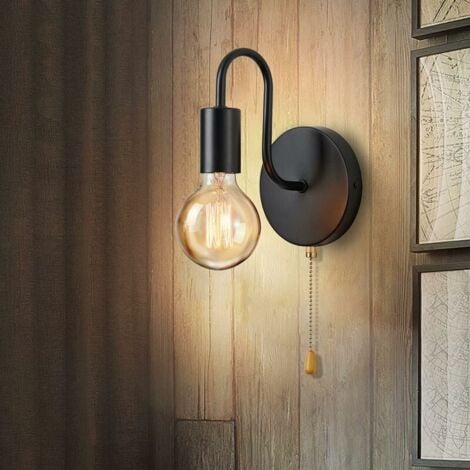 Applique Murale Douille E27 avec Interrupteur,Lampe Murale Vintage E27 Douille Standard Pour Salon Chambre à Coucher DéCoration Industrielle (Ampoule non incluse, Noir)