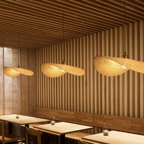 Suspension En Bambou Rotin Tissé Loft Pays Lustre  Chapeau Lampe Suspendue Réglable En Hauteur Éclairage Chambre Éclairage Pendentif Lumière Salle D'étude Salon Café Décorative Plafonnier,Ø40cm [Class