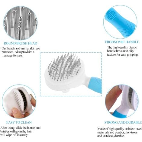 Brosse de toilettage de Chien, Brosse Chat Poil Long, Brosse Chiens et Chats Autonettoyante, avec Enlèvement des Poils en Un Clic, pour Chiens et Chats de Petite, Moyenne et Grande (Bleu)