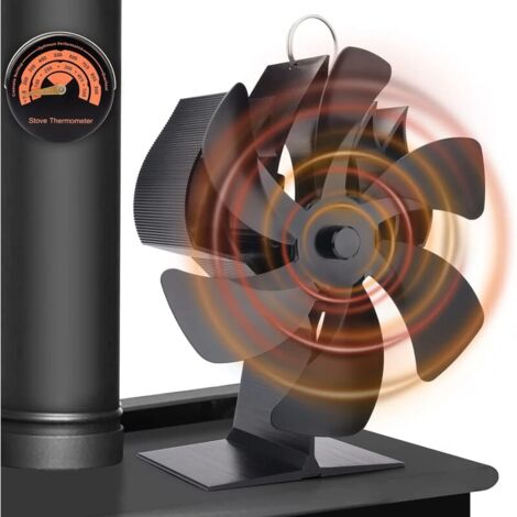 Accessoire de cheminée et poêle,Ventilateur Poele à Bois 6 Pales, Ventilateur de Cheminée Alimenté Par la Chaleur avec Thermomètre, Fonctionnement Silencieux, écologique pour Poêle à Bois/Cheminée/Gaz (1/5)