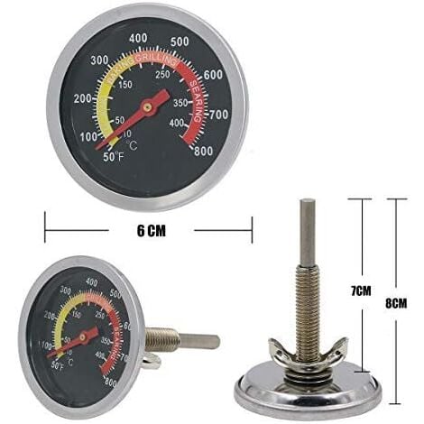 01T08 6cm Barbecue Extérieur Grill Fumoir Thermomètre en Acier Inoxydable Calibre de Température Four Thermomètre Smoker Grill, pièces de Rechange de Gril pour la Cuisson du Barbecue
