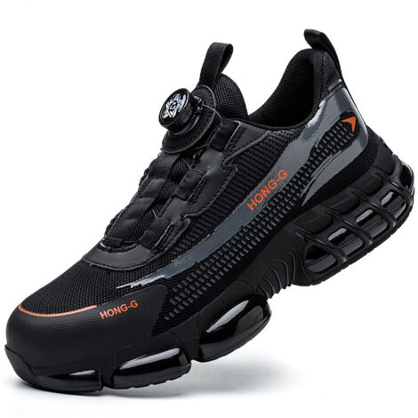 Chaussures de travail pour hommes – Tête en acier antichoc – Semelle antidérapante avec coussin d'air – Ajustement facile par bouton rotatif
