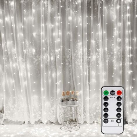 Rideau Lumineux, Fenêtre Guirlandes Lumineuses 300 LED 3m3m, 8 Modes d'Eclairage, Ambiance pour Décoration Noël, Mariage, Anniversaire, Balcon, Terrasse, Chambre [Classe énergétique A+] - Blanc