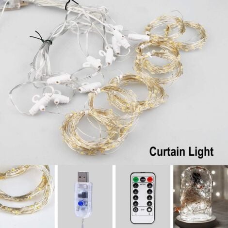Rideau Lumineux, Fenêtre Guirlandes Lumineuses 300 LED 3m3m, 8 Modes d'Eclairage, Ambiance pour Décoration Noël, Mariage, Anniversaire, Balcon, Terrasse, Chambre [Classe énergétique A+] - Blanc
