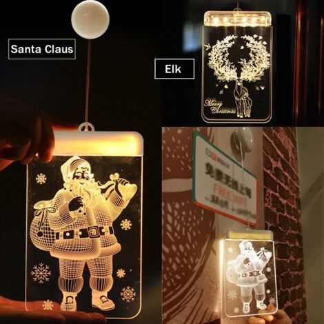 LED ventouse lumière 3D porte et fenêtre père noël élan cloches noël LED guirlande lumineuse flocon de neige nouvel an économique A