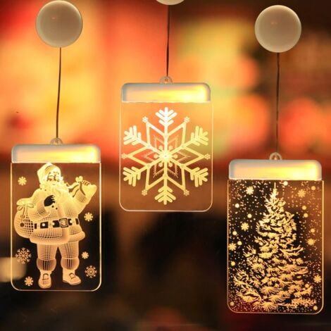 LED ventouse lumière 3D porte et fenêtre père noël élan cloches noël LED guirlande lumineuse flocon de neige nouvel an économique A