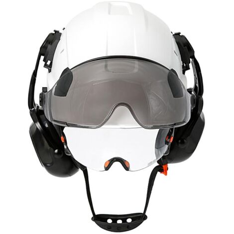 Casque de sécurité avec visière et lunettes intégrées – Cache-oreilles – Norme CE EN397 – Confort pour chantiers et usines