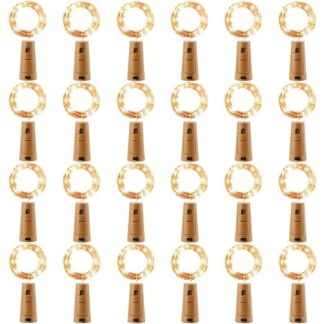 24 Pack LED Bouteille Guirlande, Bouteille Guirlande Lumineuse 2M 20 LEDs Blanc Chaud, Guirlande Lumière Liège pour Ambiance de Mariage, Rendez-vous, Noël, Fète, Anniversaire (Piles Inclut) [Classe én