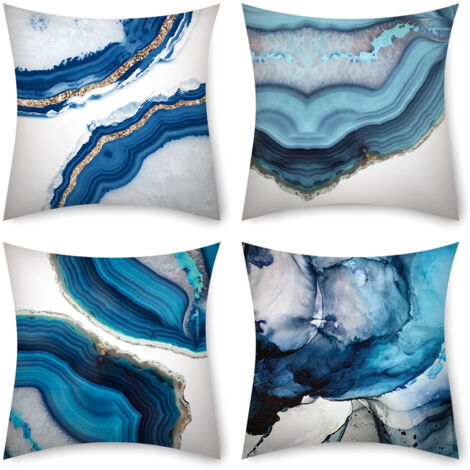 Taie d'oreiller, Set de 4 Housse de Coussin, Taies d'oreiller Décoratives en Lin, couvre-oreiller intérieur extérieur imperméable, Housse de Coussin pour banc canapé salon décor 45 x 45 cm (Océan) (pa (1/5)