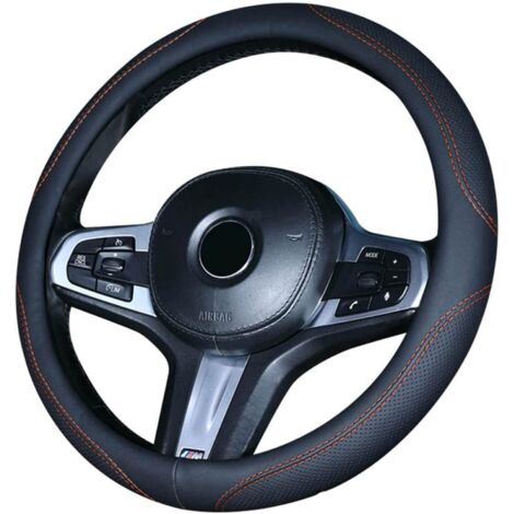 Accessoires équipement intérieur Accessoires équipement intérieur, Couvre Volant Voiture– Noir & Rouge, Cuir Housse de Volant 37-39CM, Antidérapant, Respirant, Fibre de Carbone, élastique Professionne (1/5)