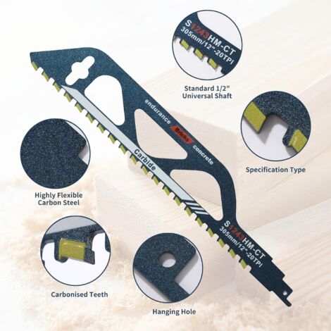 2 Pièces Lames De Scie Sabre Carbure 305mm Pour Coupe Bois, Métal, Béton Et Brique