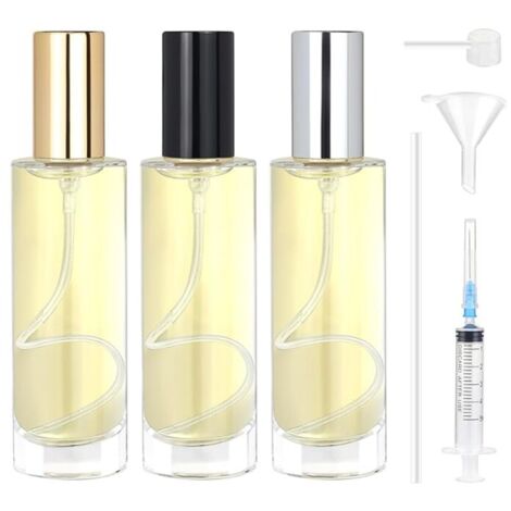3 Pièces Vaporisateur Parfum Verre 30ml, Flacon Parfum Vide Rechargeable, Atomiseur Parfum en Verre, Bouteille Parfum Vide pour Voyage, Vacances, Cadeaux (Capuchon Doré, Argenté et Noir) (1/5)
