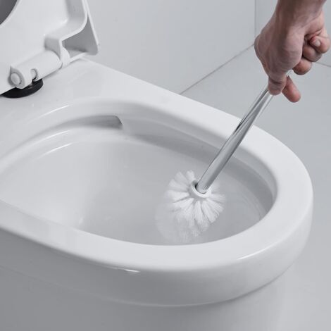 Ensemble Brosse WC Avec Support Murale - Brosse à Tête Courbée Nettoyant Sous Le Bord, Poignée 38cm - Design Élégant Blanc/Gris