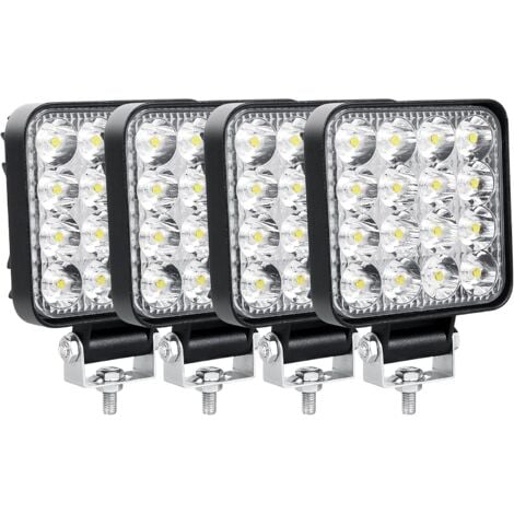 Lot de 4 Phare de Travail LED 8.5cm 3.4'' 48W Projecteur LED 12V 24V Etanche IP67 Spot Feux Antibrouillard LED pour 4x4 Voiture Camion Tracteur SUV Bateau Quad Vehicule