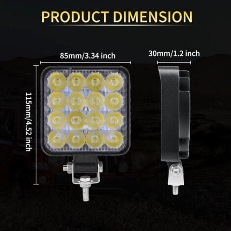 Lot de 4 Phare de Travail LED 8.5cm 3.4'' 48W Projecteur LED 12V 24V Etanche IP67 Spot Feux Antibrouillard LED pour 4x4 Voiture Camion Tracteur SUV Bateau Quad Vehicule