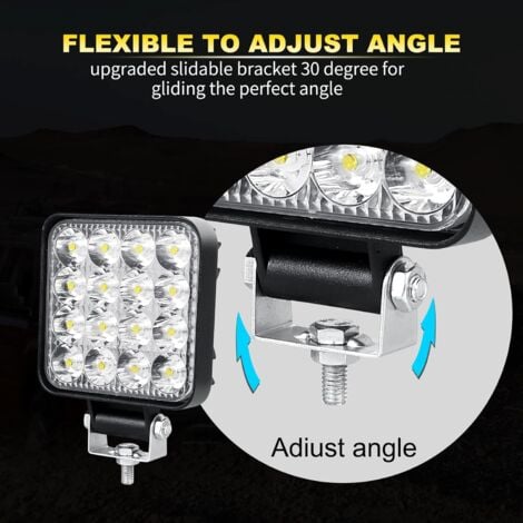 Lot de 4 Phare de Travail LED 8.5cm 3.4'' 48W Projecteur LED 12V 24V Etanche IP67 Spot Feux Antibrouillard LED pour 4x4 Voiture Camion Tracteur SUV Bateau Quad Vehicule