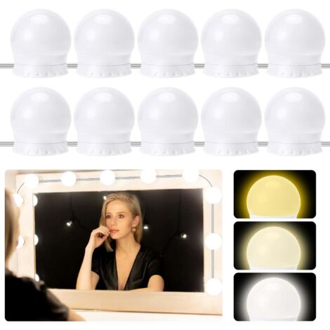 Lumière de Miroir,10 Ampoules Hollywood Kit de Lumière LED Dimmable,lampe de coiffeuse réglable en 3 couleurs,lampe de maquillage,convient pour miroir de maquillage,miroir de salle de bain [Classe éne (1/5)