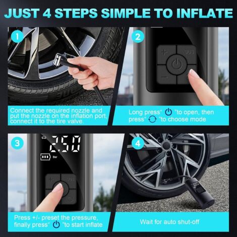 Compresseur Portable 12V 150 PSI Pour Pneus Voiture Et Moto - Pompe à Air Avec Batterie