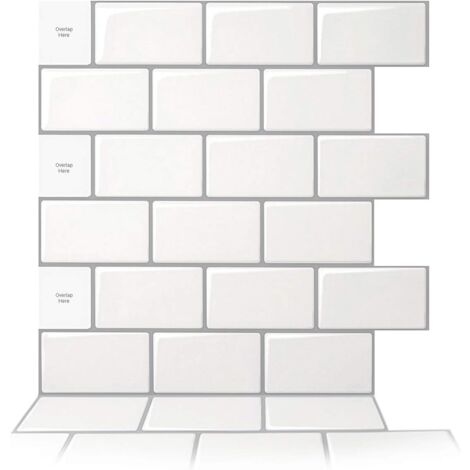 10 pièces Credence Adhesive pour Cuisine,Carrelage Adhesif Mural Cuisine Salle de Bain,Autocollant Cuisine, Blanc avec joint Gris,30,5 x 30,5 cm (1/5)