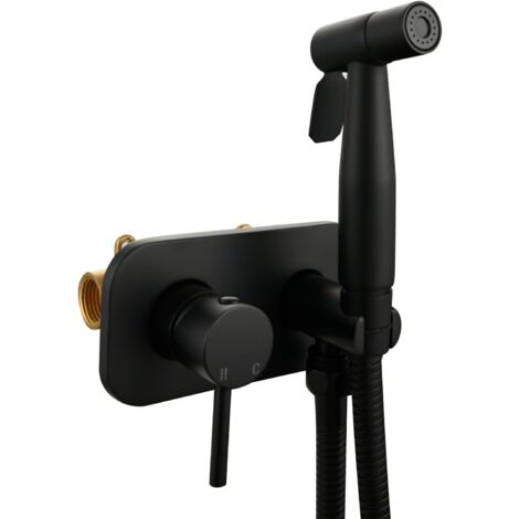 Kit Douchette WC en Acier Inoxydable Robinetterie Bidet Encastré Chaud et Froid Kit de Douche pour l'hygiène Intime, Noir (1/5)
