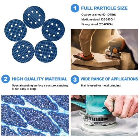 Pack of 80 125 mm Velcro Sandpaper, 100 Grit 8 Holes, Ideal for Sanding ...