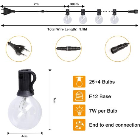 Festoon led globe guirlande lumineuse fée led g40 extérieur