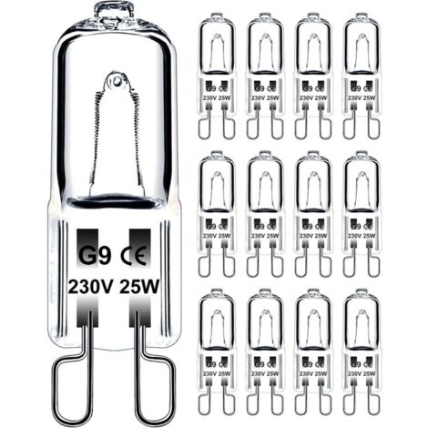 Ampoule G9 25W 230V Dimmable Blanc Chaud, Ampoule Halogène G9 Tolérance de 300°C, Ampoule Four G9 Pour Four Micro-ondes Cuisinière Plafonniers, Lot de 12