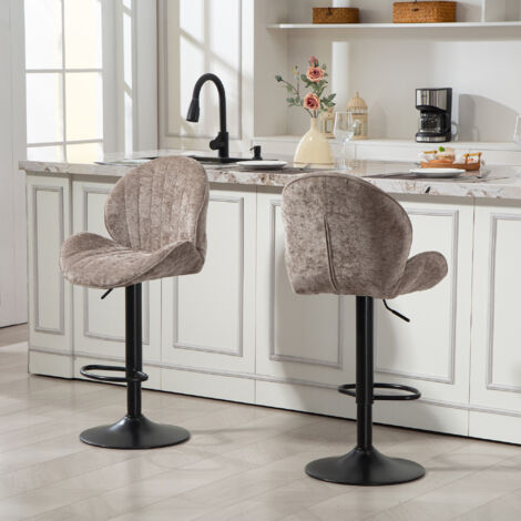 Lot de 2 tabourets de bar forme de coquillage, dossier, hauteur réglable et repose-pieds, cadre en acier, marronTabouret de bar (1/5)