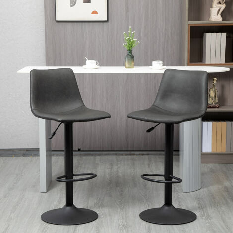 Lot de 2 tabourets de bar style vintage réglable pivotant avec repose-pieds revêtement synthétique - noir - hauteur réglable 90-110 cmTabouret de bar (1/5)