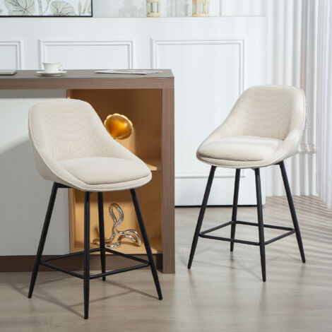 Lot de 2 tabourets de bar en tissu velours côtelé, chaises de bar avec dossier courbé, repose-pieds, 49x52x88cm, crèmeTabouret de bar (1/5)