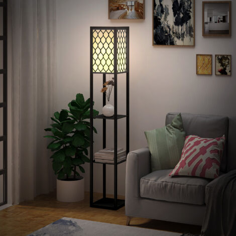Lampadaire étagère Lampe étagère 26L x 26l x 160H cm 4 Niveaux MDF Noir Motif nid d'abeilleLampadaire d'extérieur (1/5)