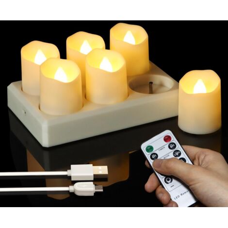 Lot De 6 Bougies Chauffe-plat LED Rechargeables - Flamme Vacillante, Télécommande, Timer, Port USB-C, 42h D'autonomie
