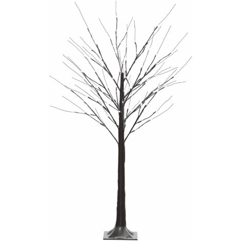 Bouleau artificiel avec éclairage LED, 96 micro-LED blanc chaud, 150 cm, marron