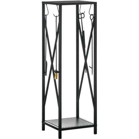 Outsunny Porte bûches - Range bûches Serviteur de cheminée Colonne - Multi Accessoires dim. 34L x 34l x 111H cm métal Noir