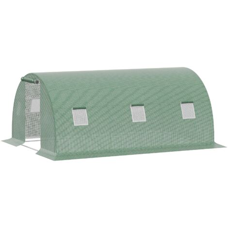 Serre de jardin Serre de jardin tunnel 13,5 m² 6 fenêtres porte zippée enroulable châssis acier galvanisé bâche PE 4,5 x 3 x 2 m vert (1/5)