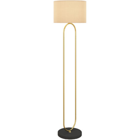 Lampadaire d'intérieur Lampadaire abat-jour en lin douille E27 style moderne interrupteur à pied pour salon et chambre 156 cm doré et noir