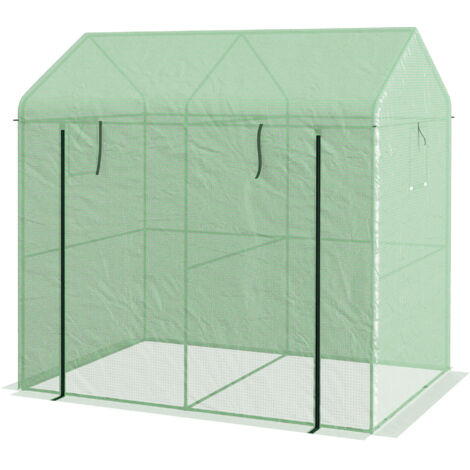 Serre de jardin Serre de jardin 2,8m² avec 1 grande porte enroulable et 2 fenêtres, dim. 200L x 140l x 200H cm, vert (1/5)