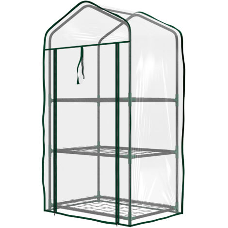 Serre de jardin Serre de Jardin étagère 3 Niveaux dim. 59L x 39l x 127H cm métal thermolaqué Vert transparent (1/5)