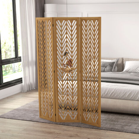 Cloison amovible  Paravent en bois ajouré séparateur de pièce closion intérieur pliable 3 panneaux en bois 120 x 170 cm naturel