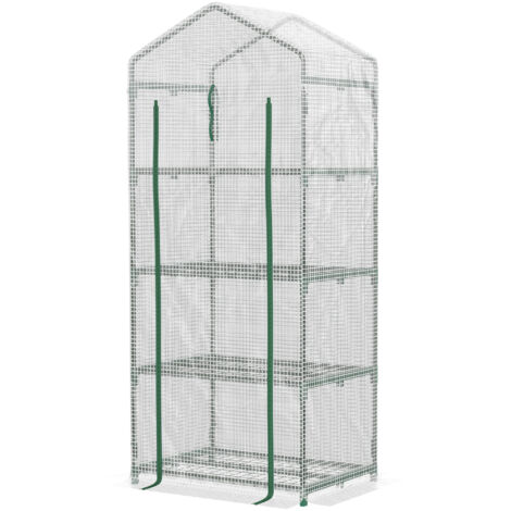 Serre de jardin Outsunny Serre de jardin PE avec étagères 4 niveaux, serre de balcon, bâche renforcée 140 /m², châssis en acier, porte zippée enroulable, pour légumes plantes, intérieur extérieur, 70x (1/5)