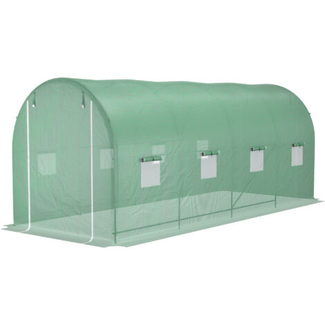 Serre de jardin Outsunny Serre de Jardin Tunnel Surface Sol 10 m² 5L x 2l x 2,05H m châssis Tubulaire renforcé Porte zippée 8 fenêtres enroulables Vert (1/5)