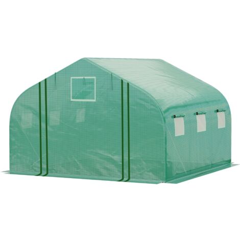 Serre de jardin Outsunny Serre Tunnel de Jardin Grande 3.5 x 3 x 2 m - 6 fenêtres et Porte zippée Enroulable - Acier galvanisé PE Haute densité Vert (1/5)