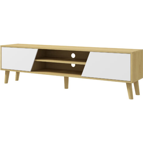 Meuble TV Meuble TV pour télévision jusqu'à 65 pouces design scandinave 2 portes 2 niches avec passe-câbles 150 x 30 x 42 cm (1/5)