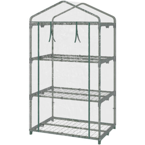 Serre de jardin Outsunny Serre de jardin avec étagères 3 niveaux, serre de balcon, bâche renforcée PVC, châssis en acier, porte zippée enroulable, pour légumes plantes fleurs, 69 x 49 x 125 cm, transp