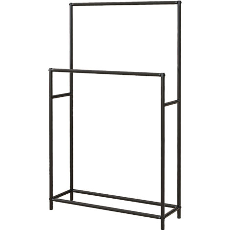 Porte-serviette Porte-serviettes sur pied, 2 barres, antirouille, 66 x 20 x 110 cm, noir (1/5)