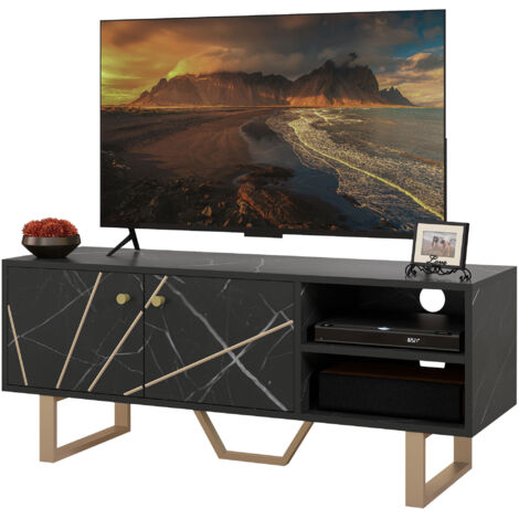 Meuble TV Meuble TV banc TV meuble pour télévision jusqu'à 50 pouces avec placard, étagère réglable et passe-câbles , noir (1/5)