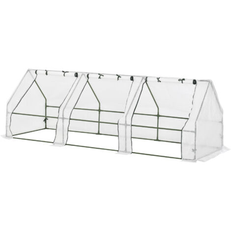 Serre de jardin Outsunny Mini Serre de Jardin mini serre tunnel 270L x 90l x 90H cm toit pointu Acier PE Haute densité 140 g/m² Anti-UV 3 fenêtres avec Zip enroulables Blanc (1/5)