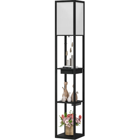Lampadaire d'intérieur Lampadaire avec étagères moderne à LED avec port USB A+C, interrupteur à pied pour salon, chambre, bureau, noir (1/5)