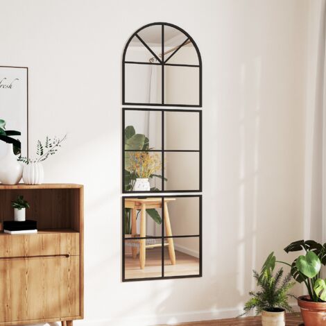Cloison amovible Miroir mural arqué 60 x 180 cm forme fenêtre avec cadre métallique, pour salon, chambre, couloir, noir