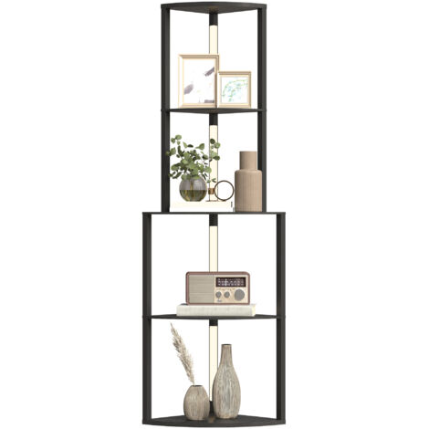 Lampadaire d'intérieur Lampadaire sur pied salon, lampadaire avec étagères d'angle à 4 niveaux, luminosité réglable, 55,5 x 39,5 x 163 cm, noir